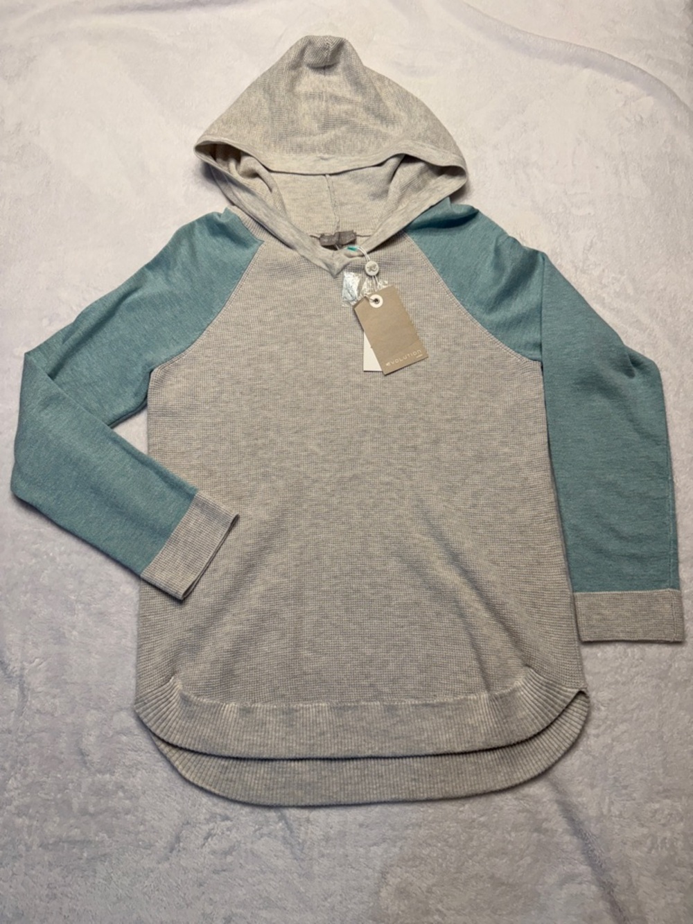 Evolution By Cyrus Spofford Hooded Sweater Size Medium Waffle Knit